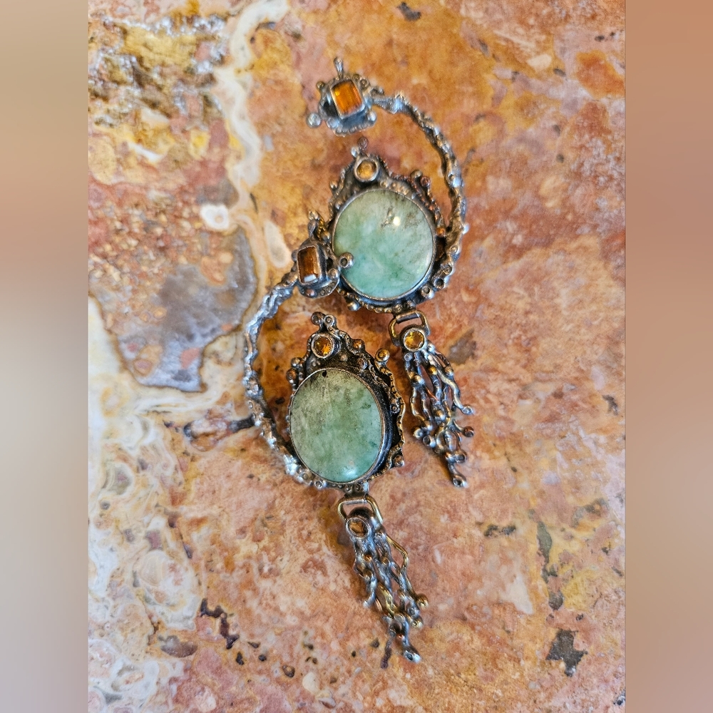 Large Gemstone Sterling Signed Custom Earrings